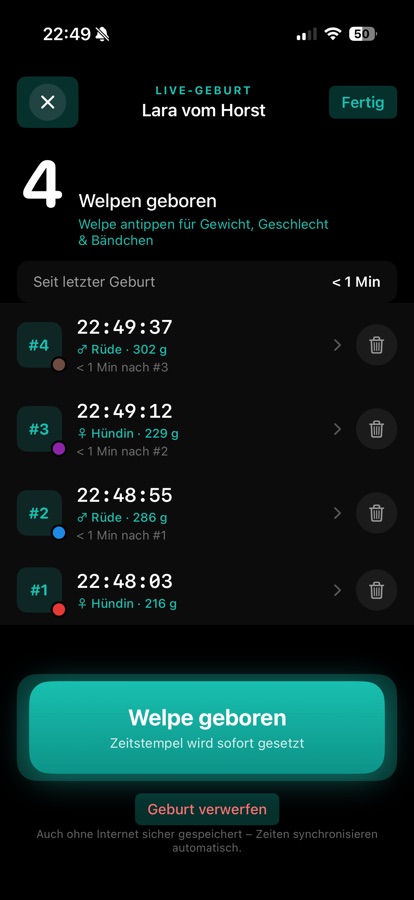 Live-Geburt mit vier Welpen